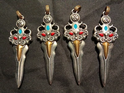 4 piezas maravillosos colgantes de plata tibetana FengShui de 2 caras Foto 1 de 4