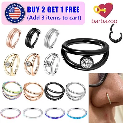 1x Surgical Steel Nose Ring Hoop Hinged Septum Clicker Earrings Piercing 16G - Image 1 of 4