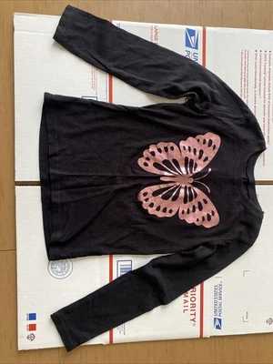 Children’s Place Little Girl Black Long Sleeve, Pink Metallic Butterfly Shirt - Image 1 of 2