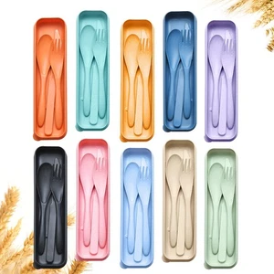 Reusable Travel Utensils Set Wheat Straw Plastic Portable Camping Cutlery No BPA - Picture 1 of 12