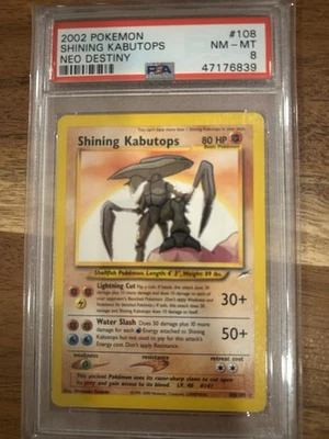Pokemon Neo Destiny Shining Kabutops Holo PSA 8 Unlimited 108/105 #108 2002 NM - Image 1 of 2
