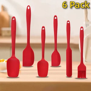 Set of 6 Kitchen Spatula Silicone Utensils Heat Resistant Rubber for Baking Cook - Picture 1 of 10