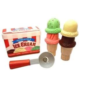 Melissa & Doug ICE CREAM CONE Set 4 Flavors w/ Scoop Cones Box Magnet Wooden - Picture 1 of 14