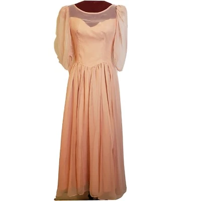 Vestido formal vintage pequeno rosa chiffon namorada pescoço mangas folhadas comprimento chá - Imagem 1 de 4