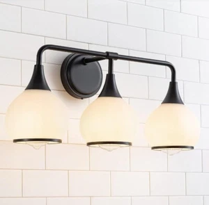 Black Bathroom Light Fixture 3light Vanity Lights With Milky White Frosted Glass - Picture 1 of 1