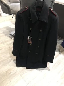 Harry Brown Heritage Wool Bend Coat Size L Black With Red Detail BNWT - Picture 1 of 11