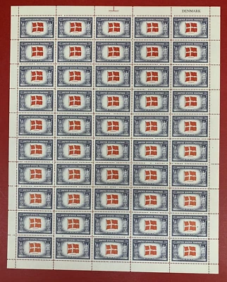 U.S., Scott #920a, Sheet of 50, Denmark, Reverse Printing of Flag Colors - Image 1 of 2