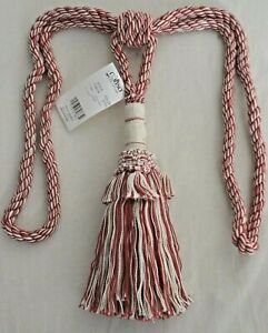 Curtain & Chair Tie Back -30"spread with 11"tassel - Red/Off White