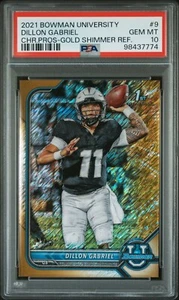 2021 Bowman University /50 DILLON GABRIEL Gold Shimmer rifrattore RC - PSA 10 - Foto 1 di 1