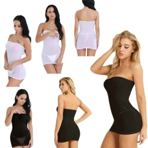 Women Sheer Mini Tube Dress Bodycon See Through Lingerie Babydoll Bodystockings - Picture 1 of 23
