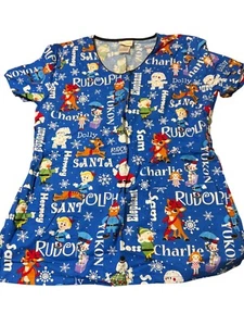 Rudolph The Red Nosed Reindeer Scrub Top Misfit Toys 100% Cotton Blue Size M - Picture 1 of 4