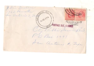 4c RATE, 2c POSTAL CARDS CUT, AFFIXED FOR POSTAGE 1959, "VOID" POSTAGE DUE,TEXAS - Picture 1 of 2