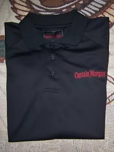 CAPTAIN MORGAN Rum Performance Polyester Golf Polo Button Shirt Size L Black Red - Picture 1 of 6