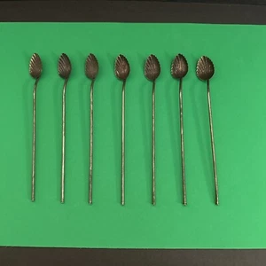 7 CUCHARAS ANTIGUAS DE PLATA ESTERLINA CON FORMA DE CAPARAZÓN PAJITAS DE CÓCTEL/POSTRE - Imagen 1 de 10