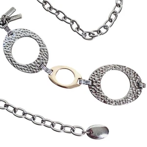 Chicos Hammered Silver Shiny Gold Oval Chain Belt Womens Size L XL XXL - Picture 1 of 6