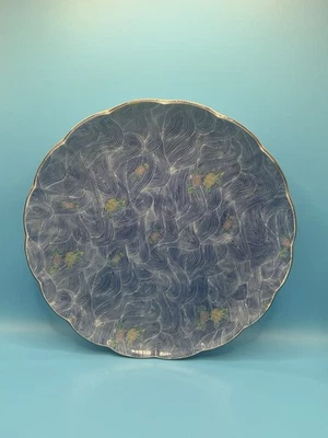 "Plato japonés vintage Imari Arita azul y blanco remolino floral festoneado 10""" Foto 1 de 4
