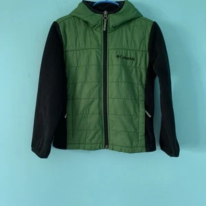 Columbia Kids Quilted Nylon Waterproof Fleece Hooded Green Zip Up Jacket XXS 4/5 - Picture 1 of 8