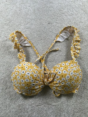 California Waves Bikini Top Womens Medium Yellow White Floral Ruffle Swim Padded - Image 1 of 4