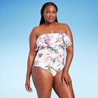 Women's Bandeau Flounce Front Ruched Full Coverage One Piece Swimsuit - Kona Sol