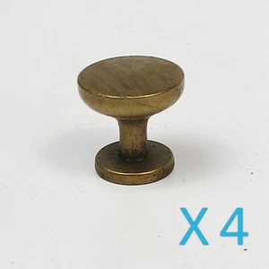 Vtg. Lot of 4 Small Solid Brass Cabinet Door Drawer Round Knob Pulls 7/8" - Picture 1 of 8