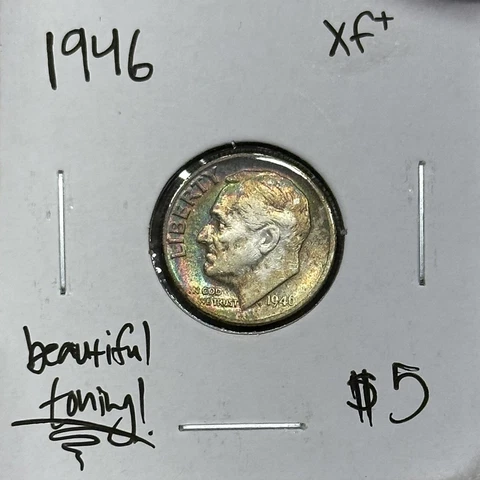 1946 P Roosevelt Dime XF Toned Cover