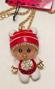 Betsey Johnson Red Enamel Crystal Rhinestone Baby Doll Pendant Necklace NWT - Picture 1 of 6