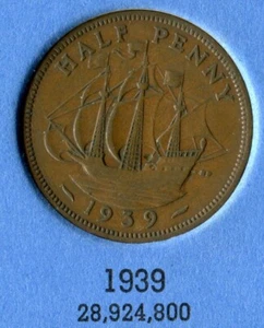 Foreign Coin - Great Britain - Half Penny (½ Penny) - 1939 - Picture 1 of 4