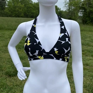 Old Navy Swimwear Sz Medium Halter Tie Back Bikini Swim Top Black/White/Yellow - Picture 1 of 13