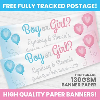 HAPPY HIPPO PARTY SUPPLIES GENDER REVEAL BANNER PERSONALISED ANY NAME PHOTO PARTY BABY CHRISTENING BANNERS