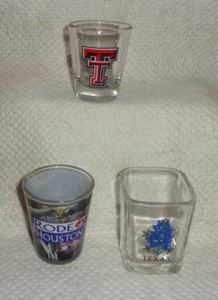 TEXAS--3 SHOT GLASSES--TEXAS TECH--BLUEBONNETS--HOUSTON RODEO - Picture 1 of 1