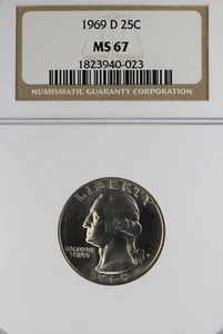 1969 D 25C Washington Quarter NGC MS67 - Picture 1 of 4