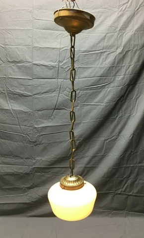 Antique 8" Schoolhouse Bank Ceiling Light Milk Glass Globe VTG Metal 268-22B Cover