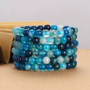 Pulsera de piedra de ágata azul natural de 8 mm al por mayor de gemas de chakra de 6 piezas - Imagen 1 de 11