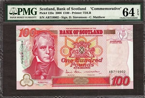 Scotland 100 Pounds "Commemorative" 1st January 2006 Pick-123e CH UNC PMG 64 EPQ - Picture 1 of 2