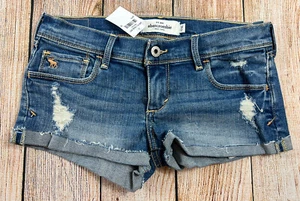 NWT Abercrombie & Fitch New York Girls Cute Stretch Blue Jean Shorts Size 16 - Picture 1 of 5