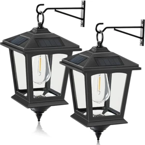 Decorative Wall Lantern 2PC Outdoor Hanging Light 4 Solar Panels Waterproof Lamp - Picture 1 of 7