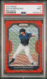 2021 PANINI PRIZM Baseball AUSTIN MEADOWS RED WAVE #38 Tampa Bay Rays PSA 9 - Picture 1 of 2