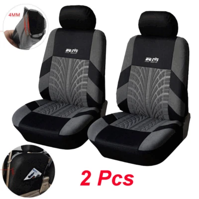 2x Fundas de asiento de coche con banda de rodadura bordadas negras grises funda conductor + pasajero Foto 1 de 4