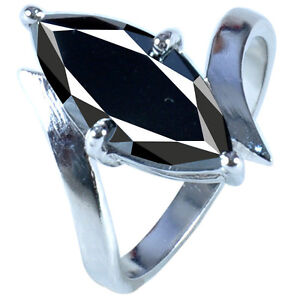 3+ Ct Black Color Moissanite Marquise 925 Sterling Silver Engagement Ring Size 7