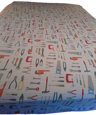 Pottery Barn Kids Handyman Gadgets & Tools Fitted Sheet Red Blue Green  - Image 1 of 4