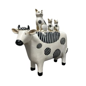 Vintage skurrile Kuh + Katzen Harz Bauernhaus Küche niedliche Deko Figur - Bild 1 von 8