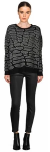 Nwt LINE Womens Large Black Print Super Cozy Thick SPOTIFY PULLOVER SWEATER $150 - Picture 1 of 3