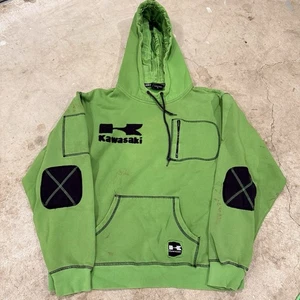 Sudadera Kawasaki De Colección Para Hombres XL Verde Sudadera con Capucha Logo Bordado Motociclista MANCHAS - Imagen 1 de 10