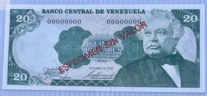 Venezuela 1981 20 Bolivars P-63 UNC Specimen Banknote - Bild 1 von 2