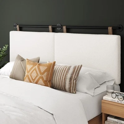 Charlie Wall Mount Hanging Headboard, King, White Boucle with Brown Faux Leat... - Image 1 of 4