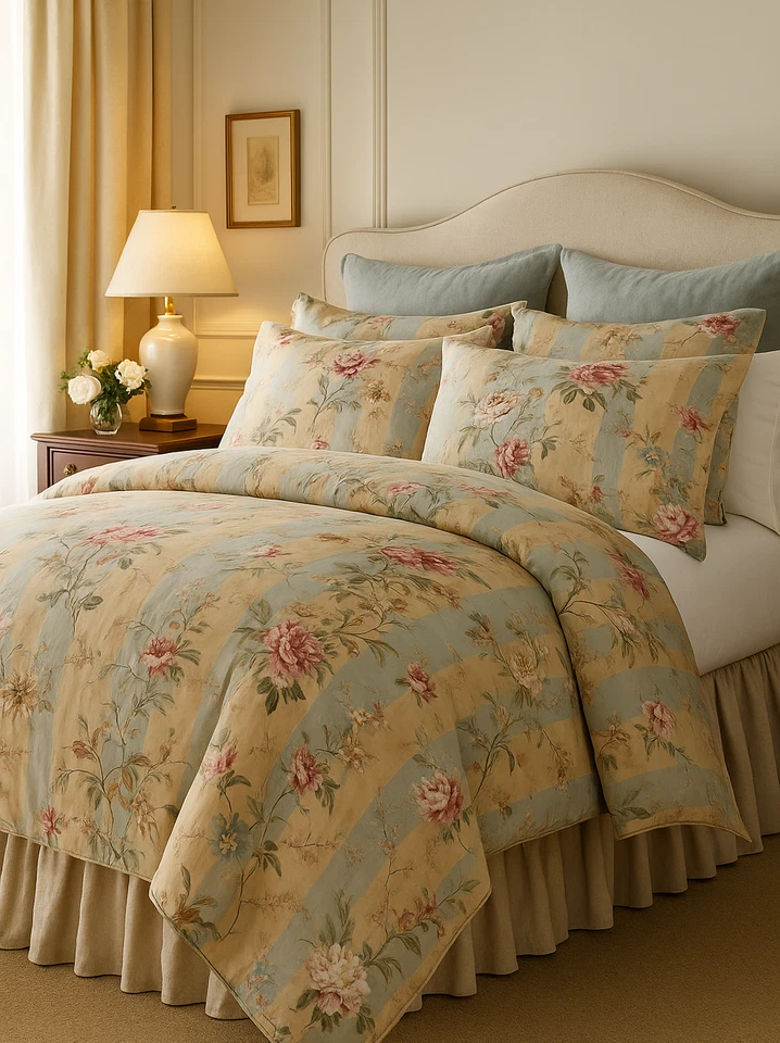 Edredón Ralph Lauren Highfields Cottagecore Floral Pastel Rayas Reina Completo Foto 1 de 4