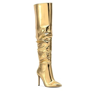 I.N.C. Int Concepts Women Vegan Gold Patent Over-The-Knee Slouch Boots Size 8M - Picture 1 of 3