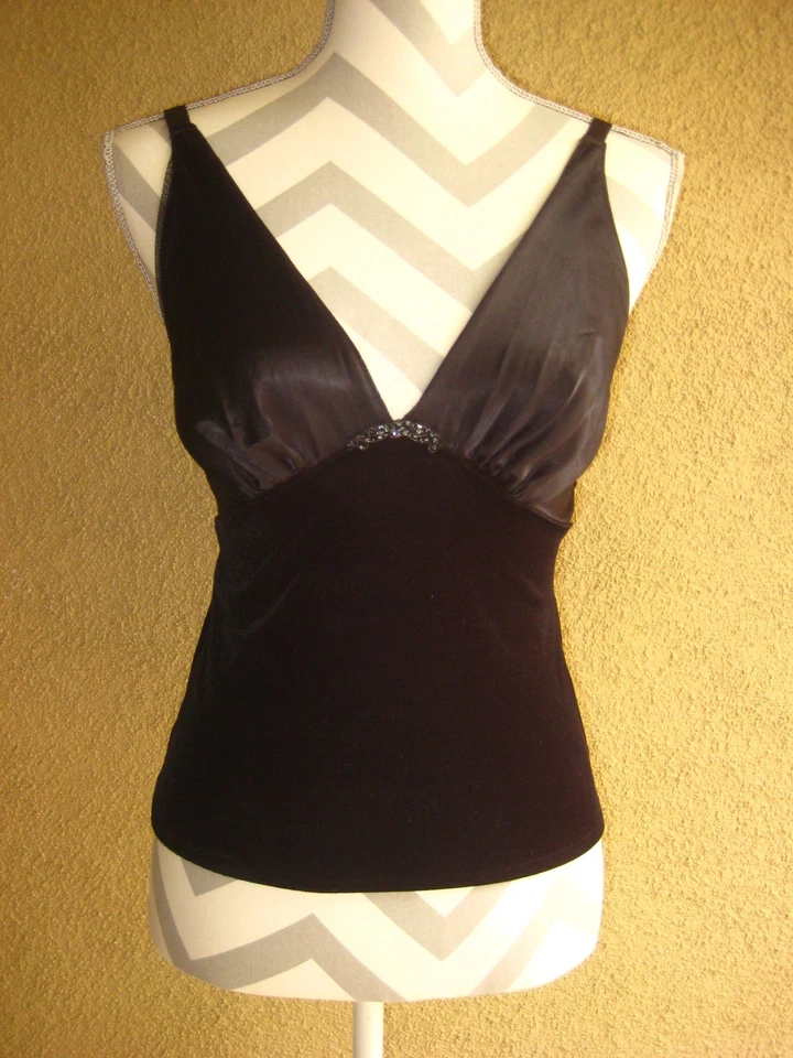 Top de colección Jon Quil Diane Samandi satinado/terciopelo aterciopelado correa elástica camsiole S Foto 1 de 4