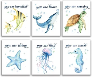Sea Marine Life Art Print Set of 4 (8”X10”), Inspirational you are smart - Picture 1 of 7