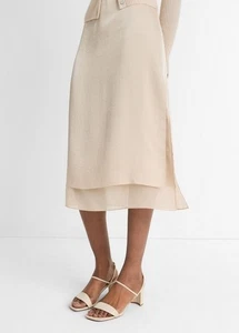 Vince Size 14 Double Side Slit Womens Skirt Dark Ivory Layered Midi $395 - Picture 1 of 8